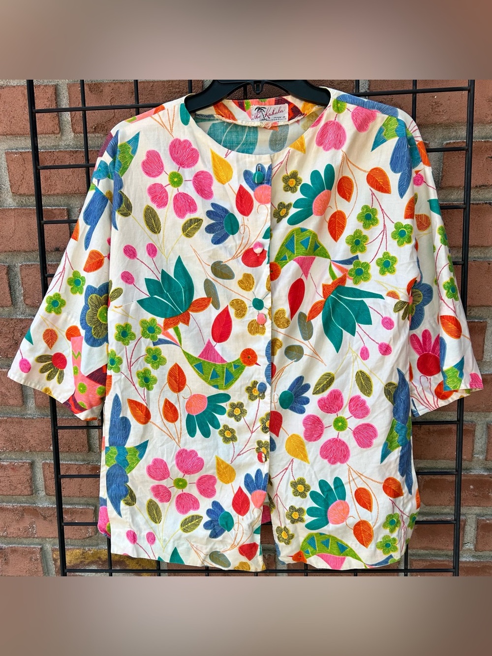 Vintage Kekela Bright Floral Button Front Jacket - Multicolor